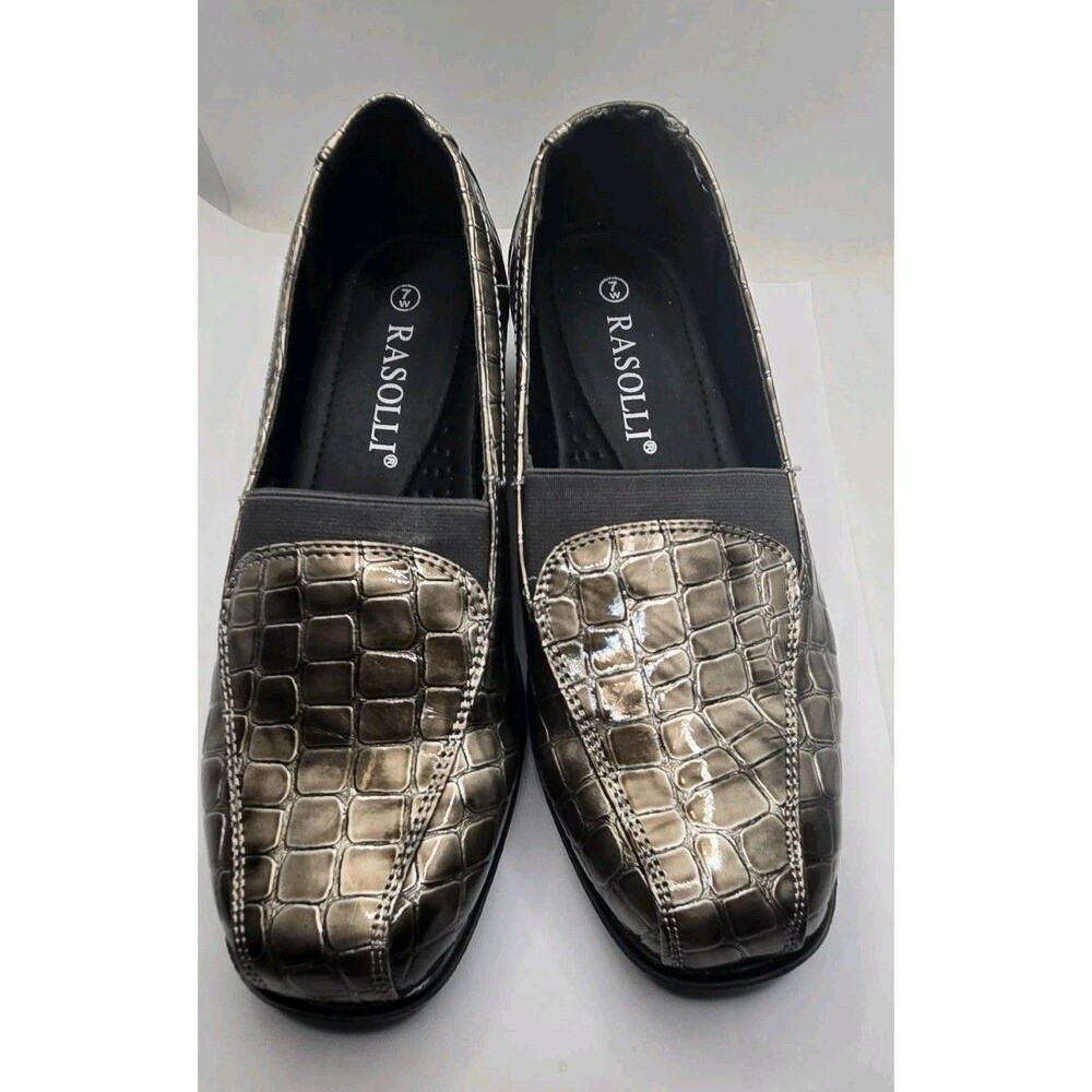 Rasolli Metallic Bronze Crocodile Embossed Slip On Loafer Faux New Sz 7W